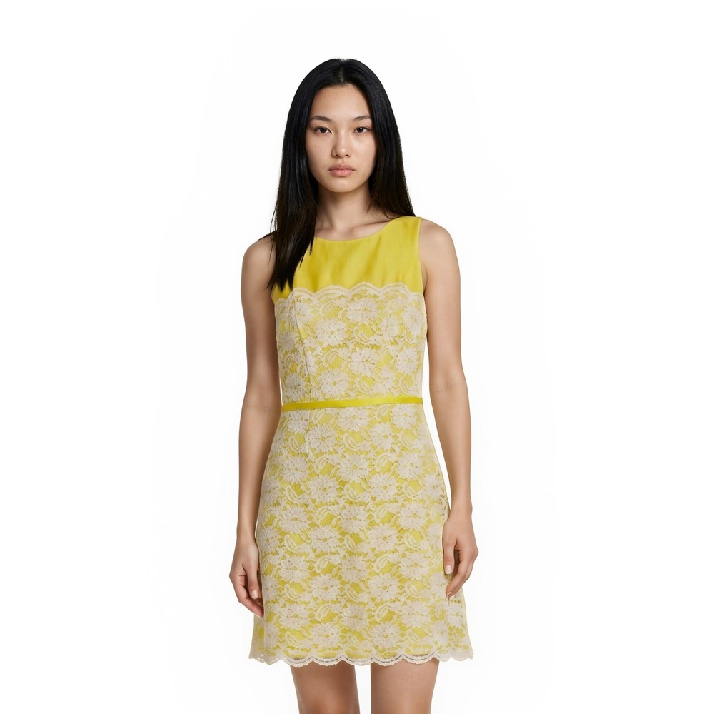 Taylor Yellow Floral Lace A Line Shift Dress Women's Size 6 Yellow White